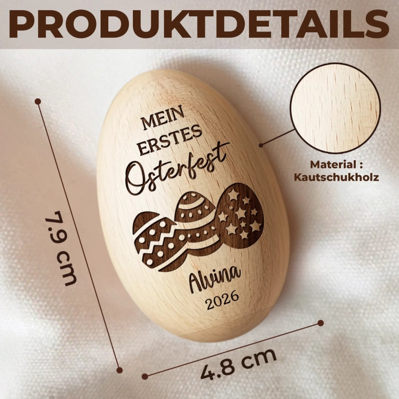 Personalisierter Eier-Shaker aus Holz – Ostergeschenk für Babys – Tradition in Holz