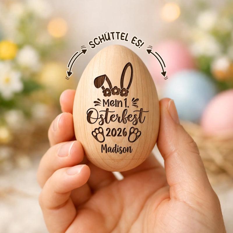 Personalisierter Eier-Shaker aus Holz – Ostergeschenk für Babys – Besondere Erinnerungen