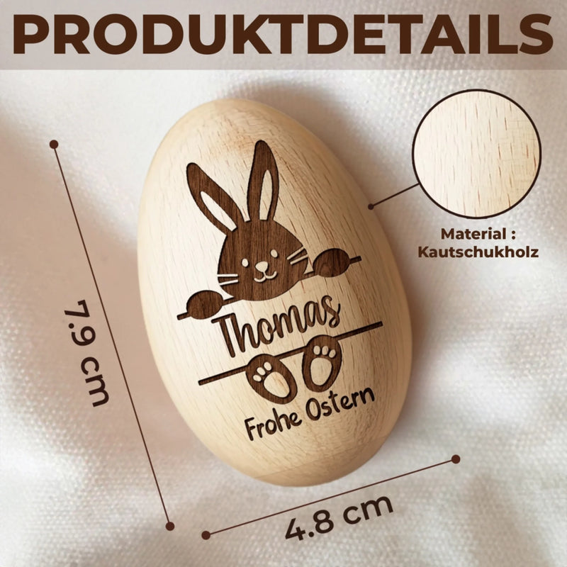 Personalisierter Eier-Shaker aus Holz – Ostergeschenk für Babys – Der Osterhase ist da