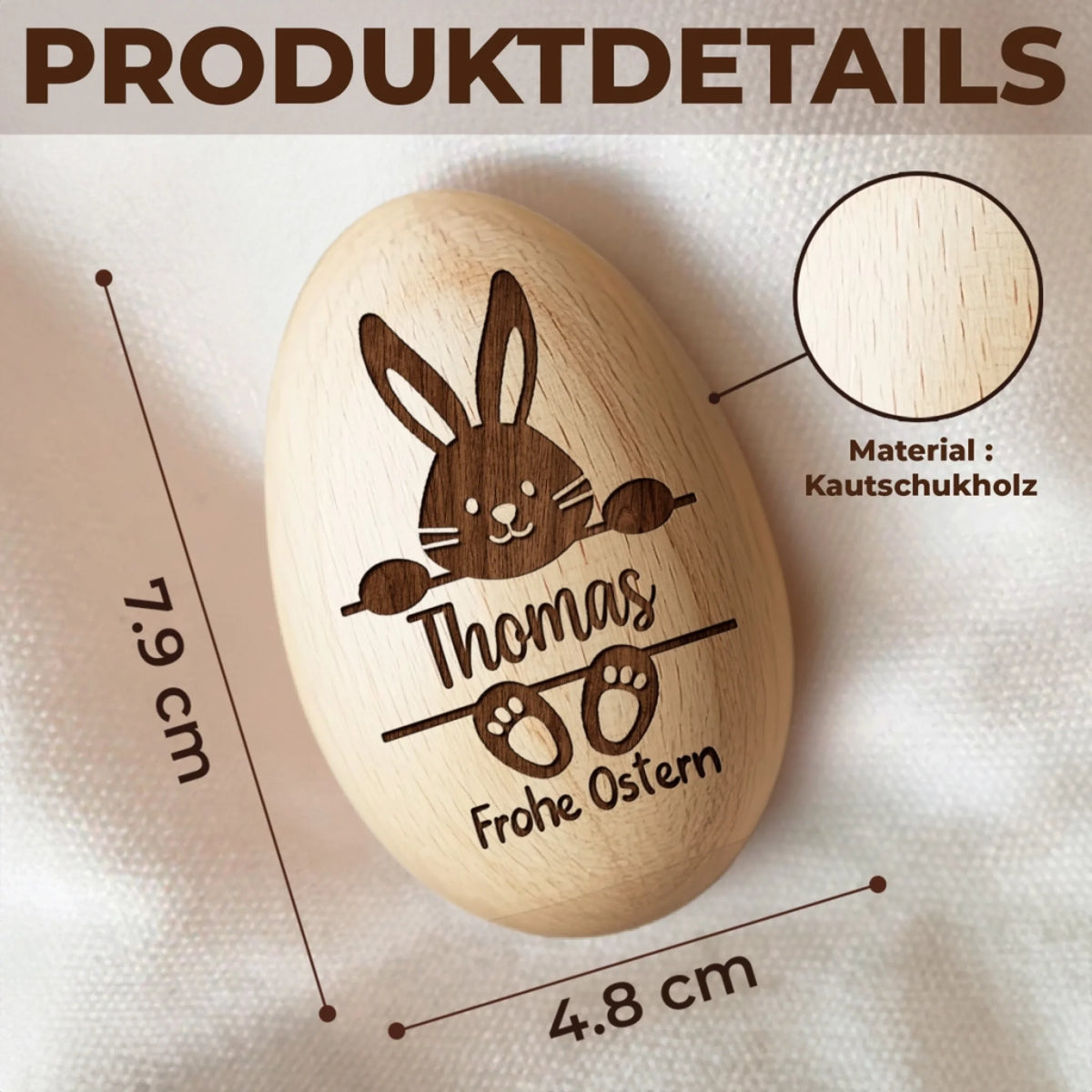 Personalisierter Eier-Shaker aus Holz – Ostergeschenk für Babys – Der Osterhase ist da