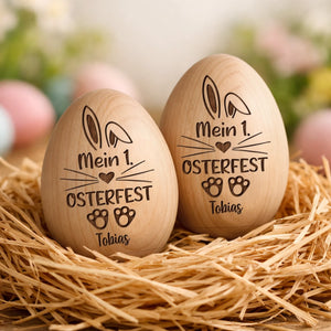 Personalisierter Eier-Shaker aus Holz – Ostergeschenk für Babys – Frühlingserwachen
