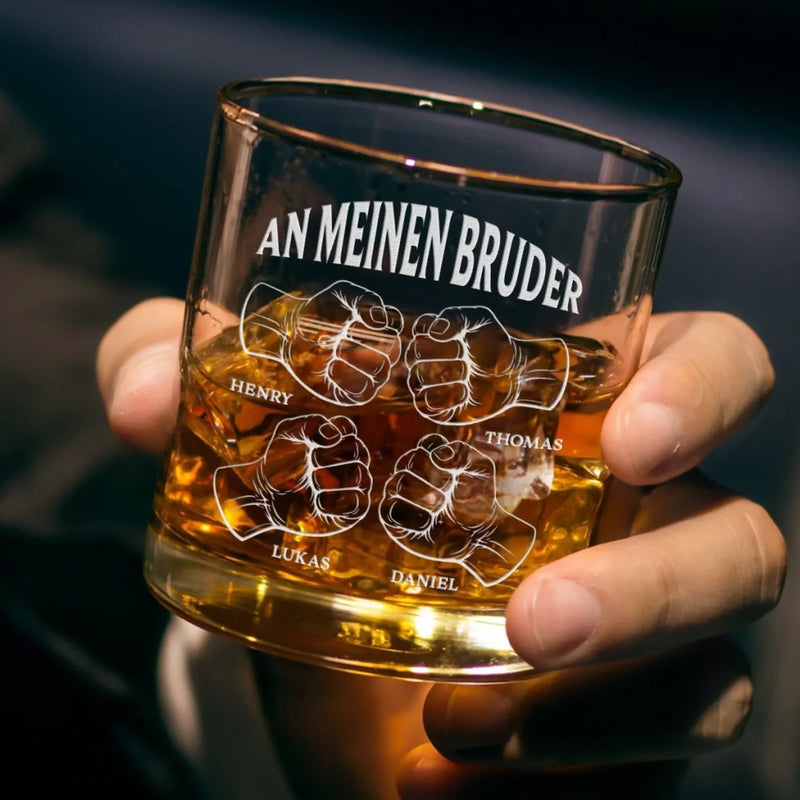 Personalisiertes Whiskyglas mit Boden- und Seiten-Gravur – Geschenk für Bruder – An meinen Bruder