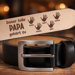 Personalisierter Ledergürtel mit Gravur – Geschenk für Opa, Papa – Unsere Herzen gehören dir
