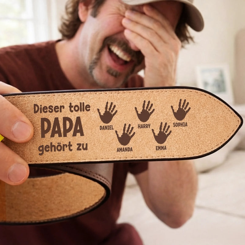 Personalisierter Ledergürtel mit Gravur – Geschenk für Opa, Papa – Unsere Herzen gehören dir
