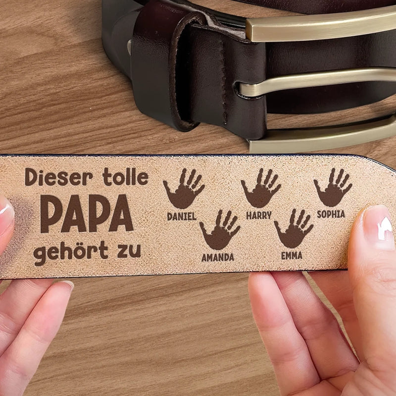 Personalisierter Ledergürtel mit Gravur – Geschenk für Opa, Papa – Unsere Herzen gehören dir