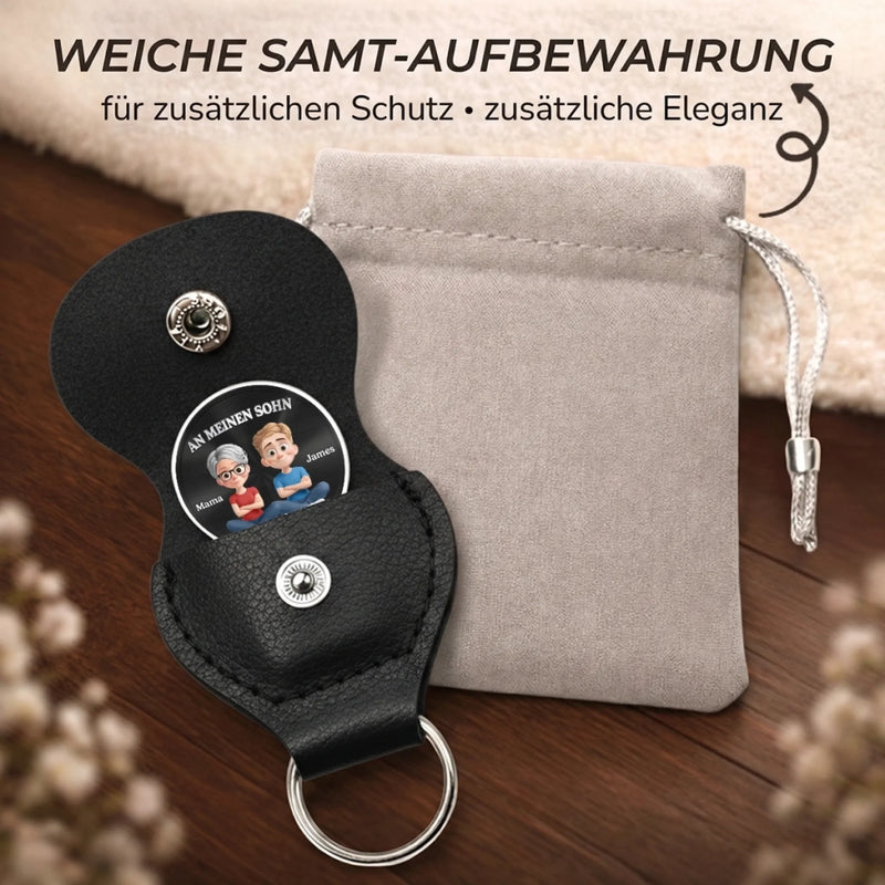 Personalisierter Taschenknuddler – Gescheck für Sohn – Was uns verbindet, bleibt für immer