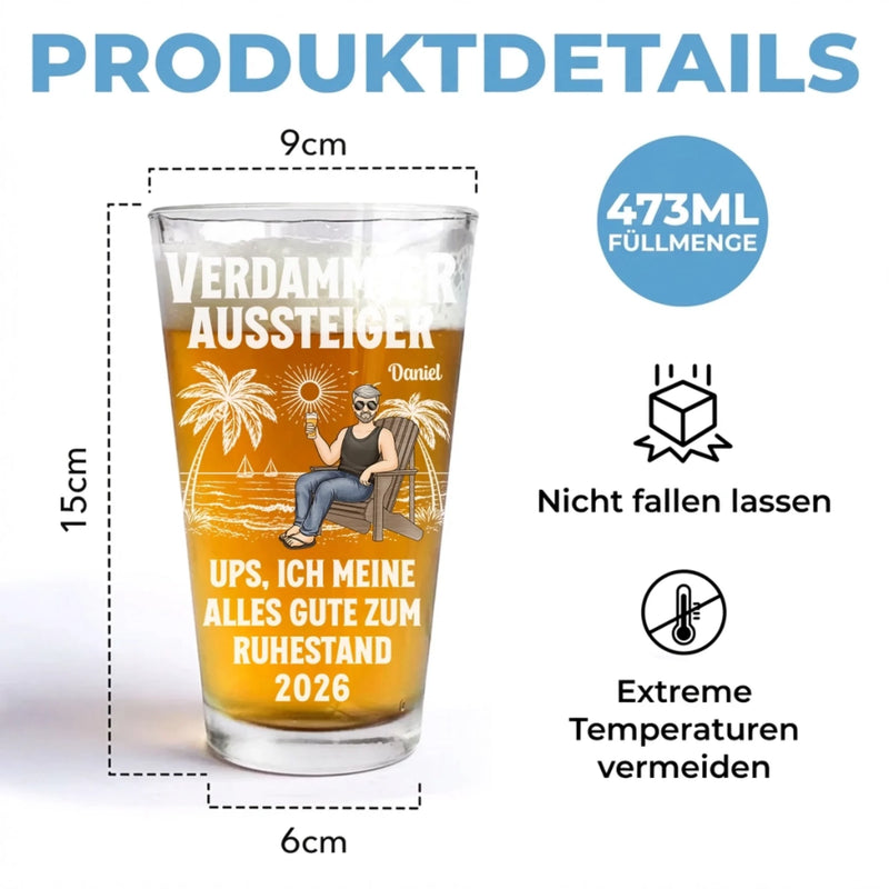 Personalisiertes Bierglas – Geschenke für Rentner – Schönen Ruhestand