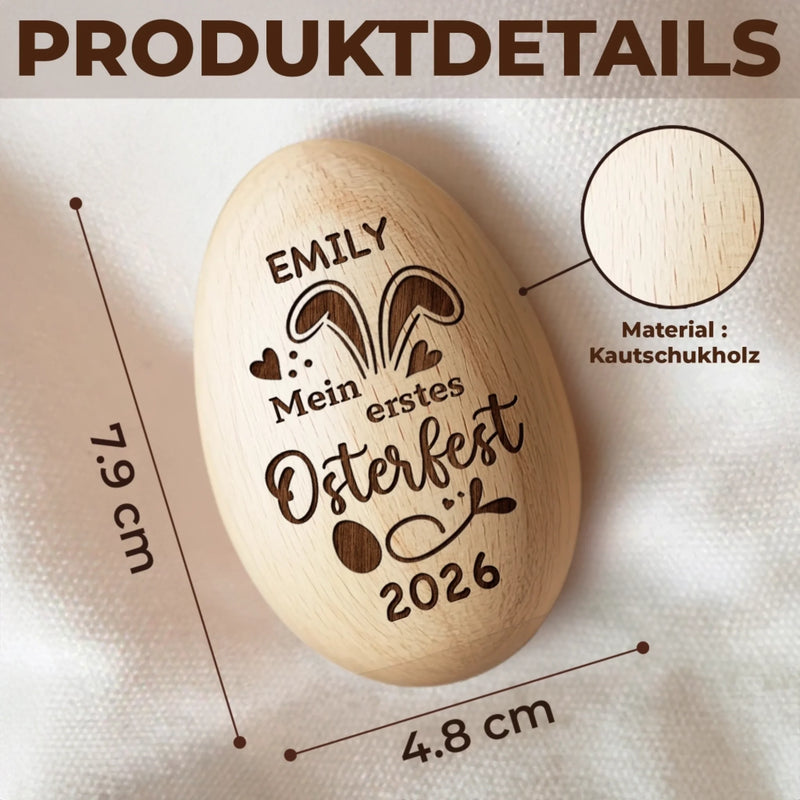 Personalisierter Eier-Shaker aus Holz – Ostergeschenk für Babys – Frohe Osterfreude