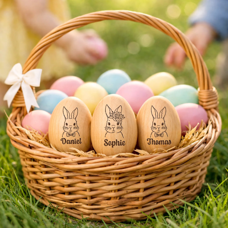 Personalisierter Eier-Shaker aus Holz – Ostergeschenk für Babys – Meine erste Osterei