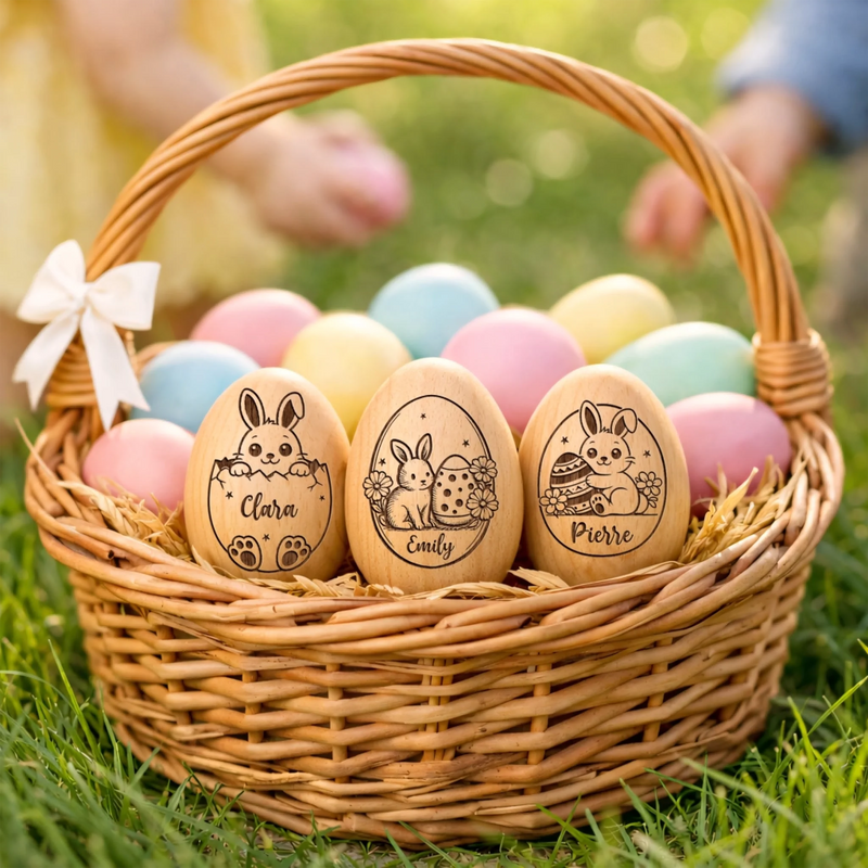 Personalisierter Eier-Shaker aus Holz – Ostergeschenk für Babys – Mein allererstes Ostern