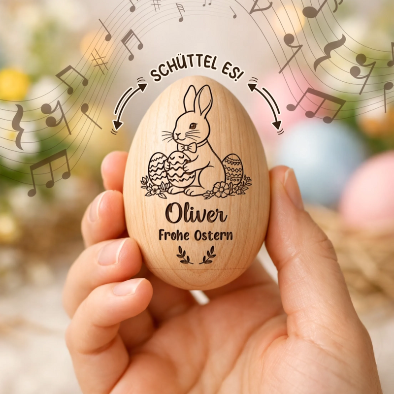 Personalisierter Eier-Shaker aus Holz – Ostergeschenk für Babys – Mein erstes Osterwunder