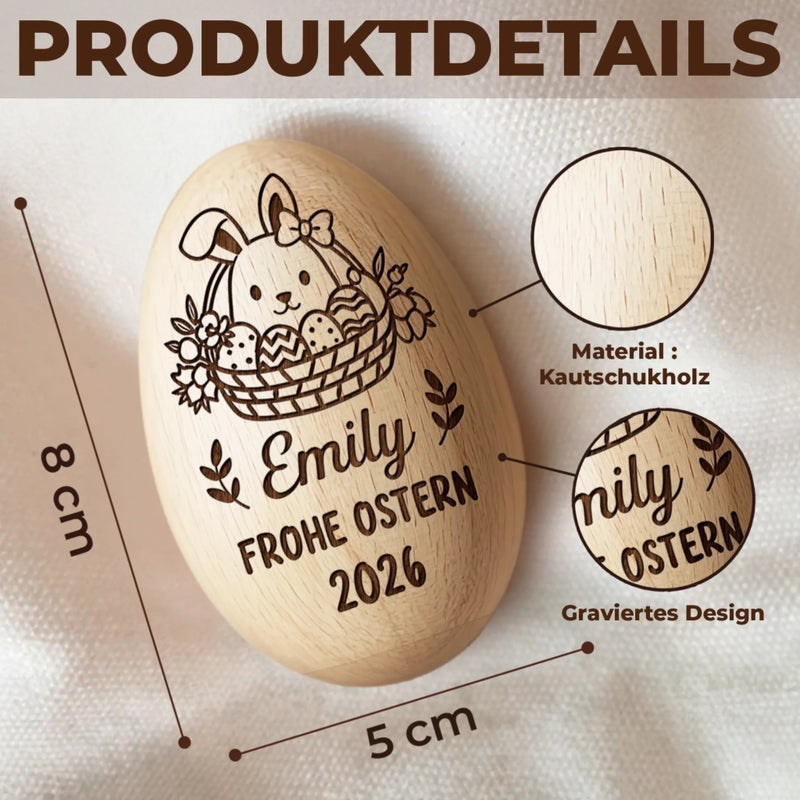 Personalisierter Eier-Shaker aus Holz – Ostergeschenk für Babys – Ostern voller Freude