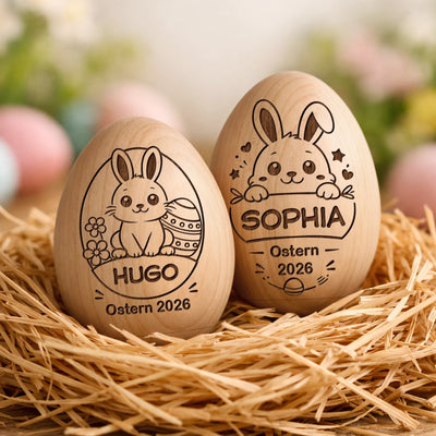 Personalisierter Eier-Shaker aus Holz – Ostergeschenk für Babys – Osterfreude für dich