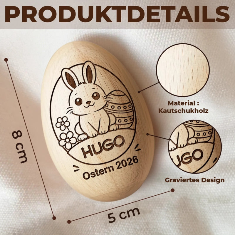 Personalisierter Eier-Shaker aus Holz – Ostergeschenk für Babys – Osterfreude für dich