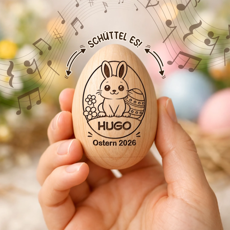 Personalisierter Eier-Shaker aus Holz – Ostergeschenk für Babys – Osterfreude für dich