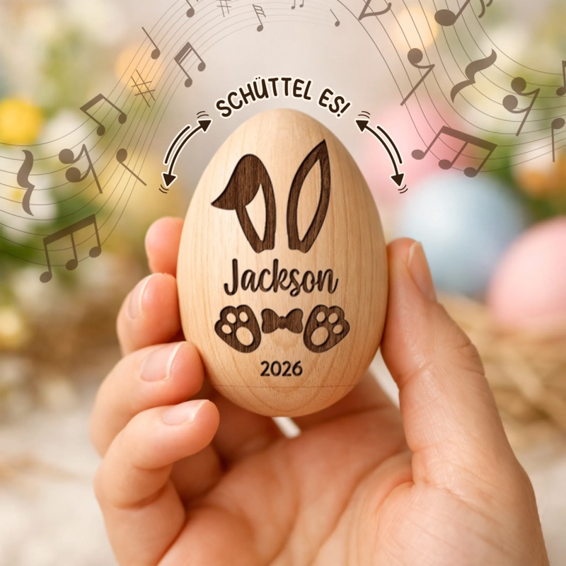 Personalisierter Eier-Shaker aus Holz – Ostergeschenk für Babys – Ein Osterei voller Glück