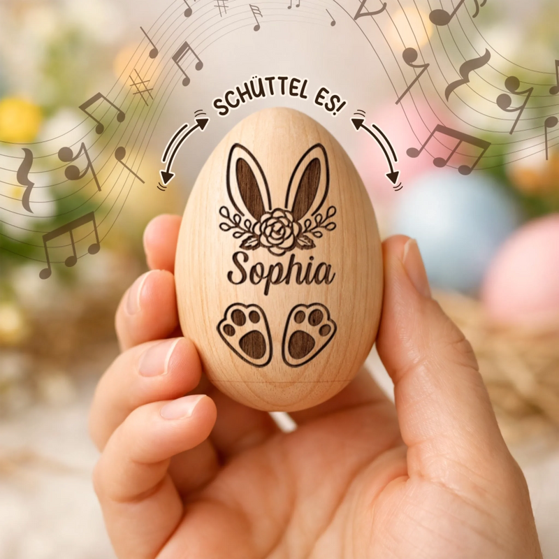 Personalisierter Eier-Shaker aus Holz – Ostergeschenk für Babys – Ein Geschenk der Liebe