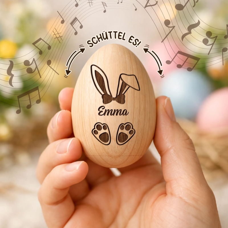Personalisierter Eier-Shaker aus Holz – Ostergeschenk für Babys – Einzigartig und süß