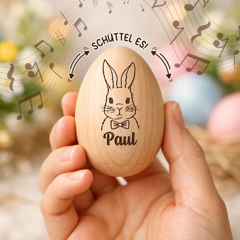 Personalisierter Eier-Shaker aus Holz – Ostergeschenk für Babys – Meine erste Osterei