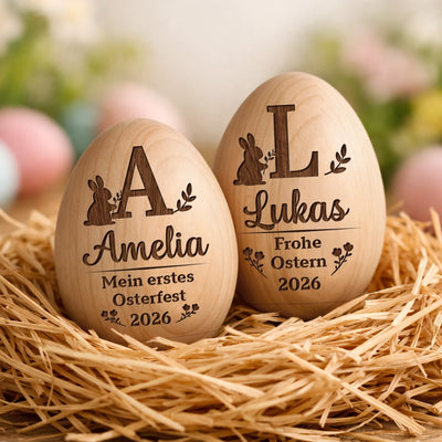 Personalisierter Eier-Shaker aus Holz – Ostergeschenk für Babys – Ein Symbol der Liebe