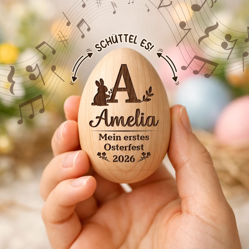 Personalisierter Eier-Shaker aus Holz – Ostergeschenk für Babys – Ein Symbol der Liebe