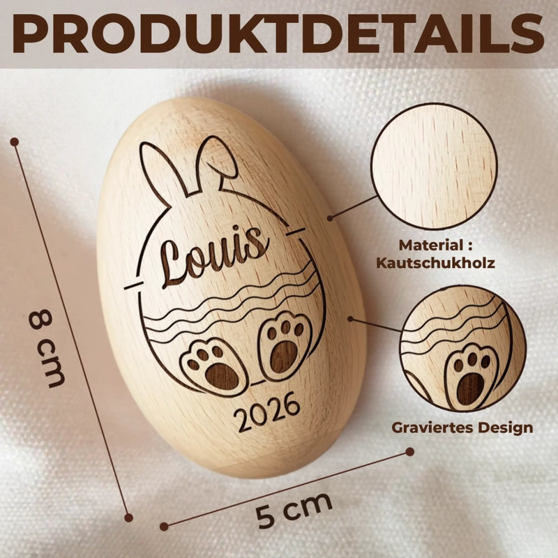 Personalisierter Eier-Shaker aus Holz – Ostergeschenk für Babys – Mein erstes Osterhäschen
