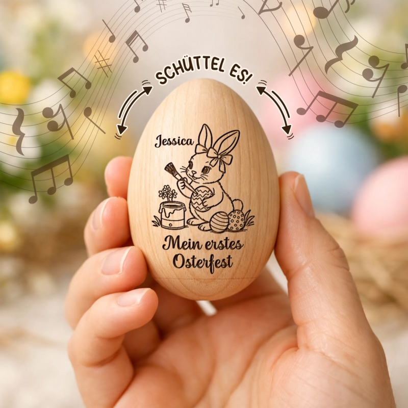 Personalisierter Eier-Shaker aus Holz – Ostergeschenk für Babys – Ein Zeichen der Liebe