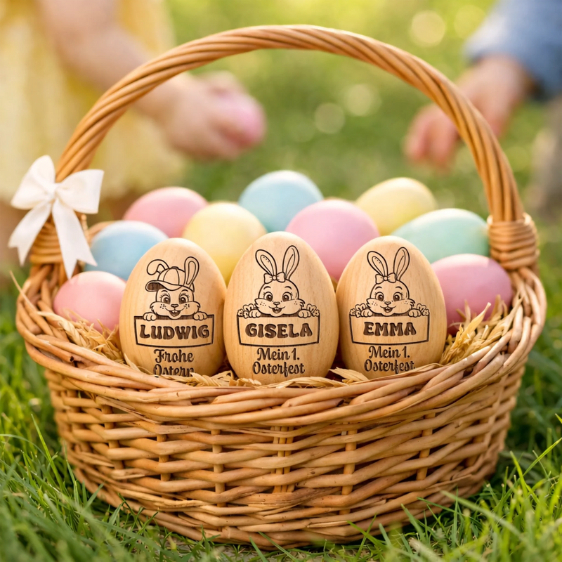 Personalisierter Eier-Shaker aus Holz – Ostergeschenk für Babys – Aus Liebe gemacht