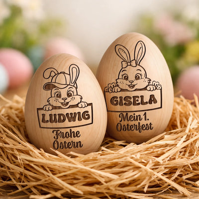 Personalisierter Eier-Shaker aus Holz – Ostergeschenk für Babys – Aus Liebe gemacht