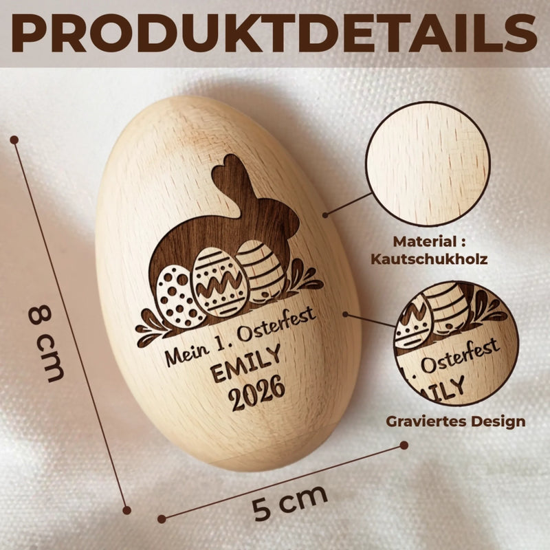 Personalisierter Eier-Shaker aus Holz – Ostergeschenk für Babys – Mein erstes Osterglück