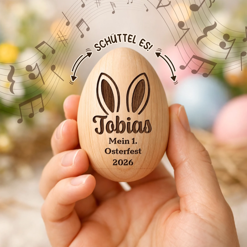 Personalisierter Eier-Shaker aus Holz – Ostergeschenk für Babys – Ein Zeichen wahrer Liebe