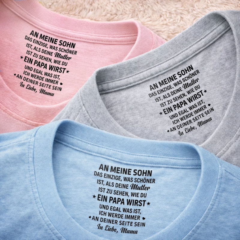 Personalisiertes Unisex-T-Shirt mit Innenkragen-Druck – Geschenk für Sohn – Lache, Liebe, Lebe