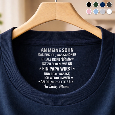 Personalisiertes Unisex-T-Shirt mit Innenkragen-Druck – Geschenk für Sohn – Lache, Liebe, Lebe