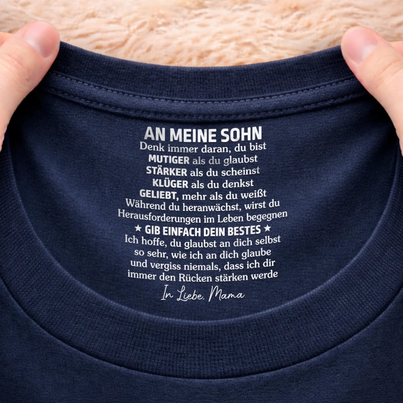Personalisiertes Unisex-T-Shirt mit Innenkragen-Druck – Geschenk für Sohn – Mutiger
