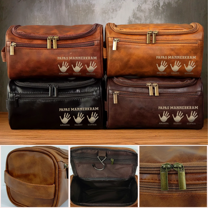 Personalisierte Leder-kulturtasche mit Gravur - Geburtstagsgeschenke für Papa, Opa – Papas Lieblingssachen