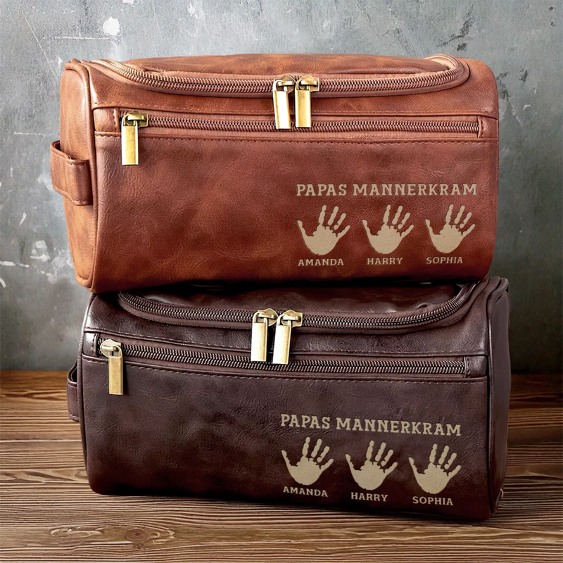 Personalisierte Leder-kulturtasche mit Gravur - Geburtstagsgeschenke für Papa, Opa – Papas Lieblingssachen