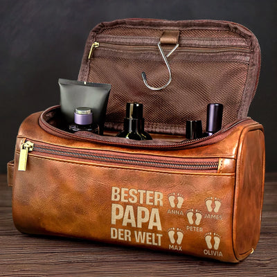 Personalisierte Leder-kulturtasche mit Gravur - Geburtstagsgeschenke für Papa und Opa – Der beste Papa der Welt