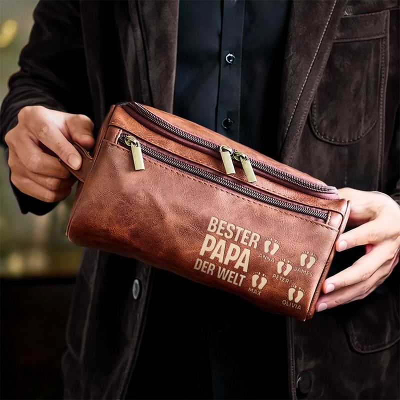 Personalisierte Leder-kulturtasche mit Gravur - Geburtstagsgeschenke für Papa und Opa – Der beste Papa der Welt