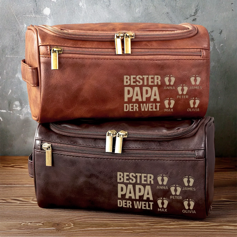 Personalisierte Leder-kulturtasche mit Gravur - Geburtstagsgeschenke für Papa und Opa – Der beste Papa der Welt