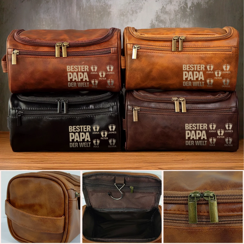 Personalisierte Leder-kulturtasche mit Gravur - Geburtstagsgeschenke für Papa und Opa – Der beste Papa der Welt