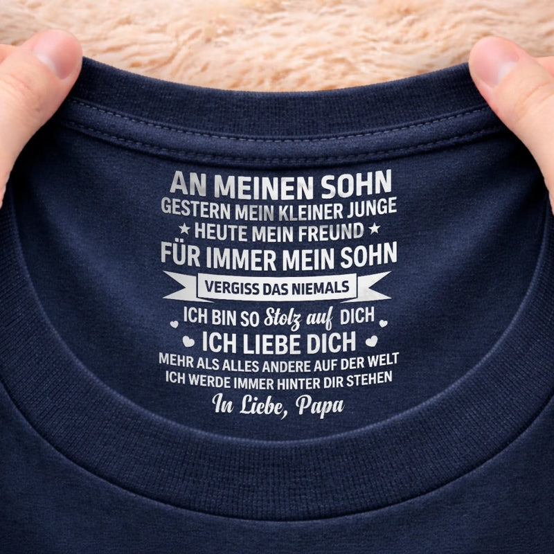Personalisiertes Unisex-T-Shirt mit Innenkragen-Druck – Geschenk für Sohn – Für immer mein Sohn