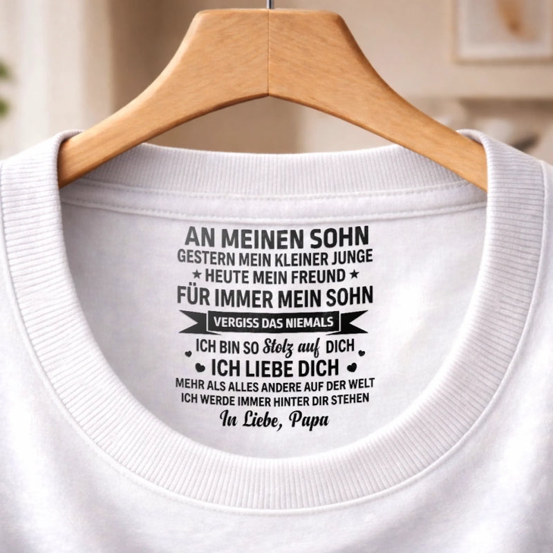 Personalisiertes Unisex-T-Shirt mit Innenkragen-Druck – Geschenk für Sohn – Für immer mein Sohn