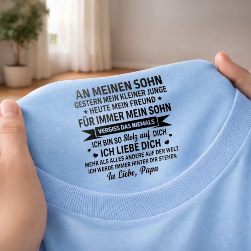 Personalisiertes Unisex-T-Shirt mit Innenkragen-Druck – Geschenk für Sohn – Für immer mein Sohn