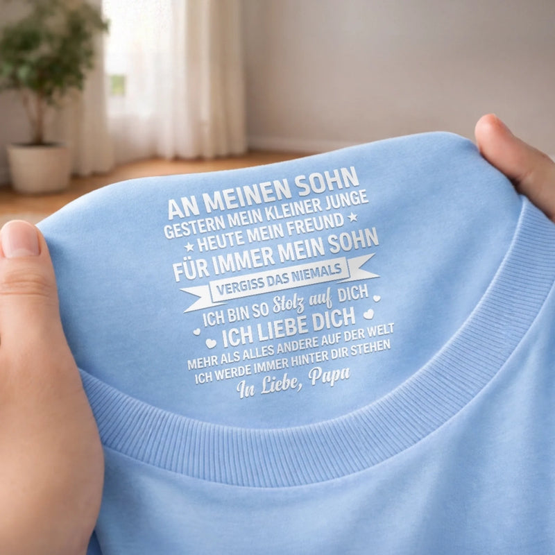Personalisiertes Unisex-T-Shirt mit Innenkragen-Druck – Geschenk für Sohn – Für immer mein Sohn