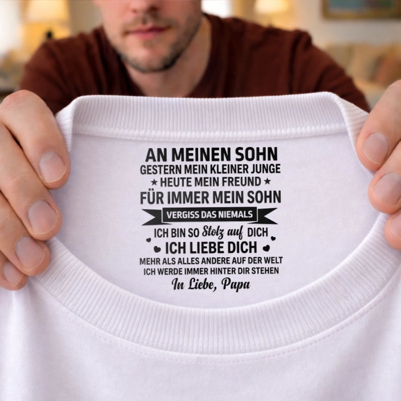 Personalisiertes Unisex-T-Shirt mit Innenkragen-Druck – Geschenk für Sohn – Für immer mein Sohn