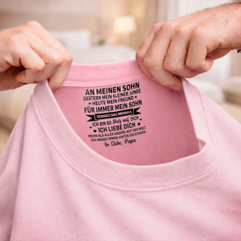 Personalisiertes Unisex-T-Shirt mit Innenkragen-Druck – Geschenk für Sohn – Für immer mein Sohn