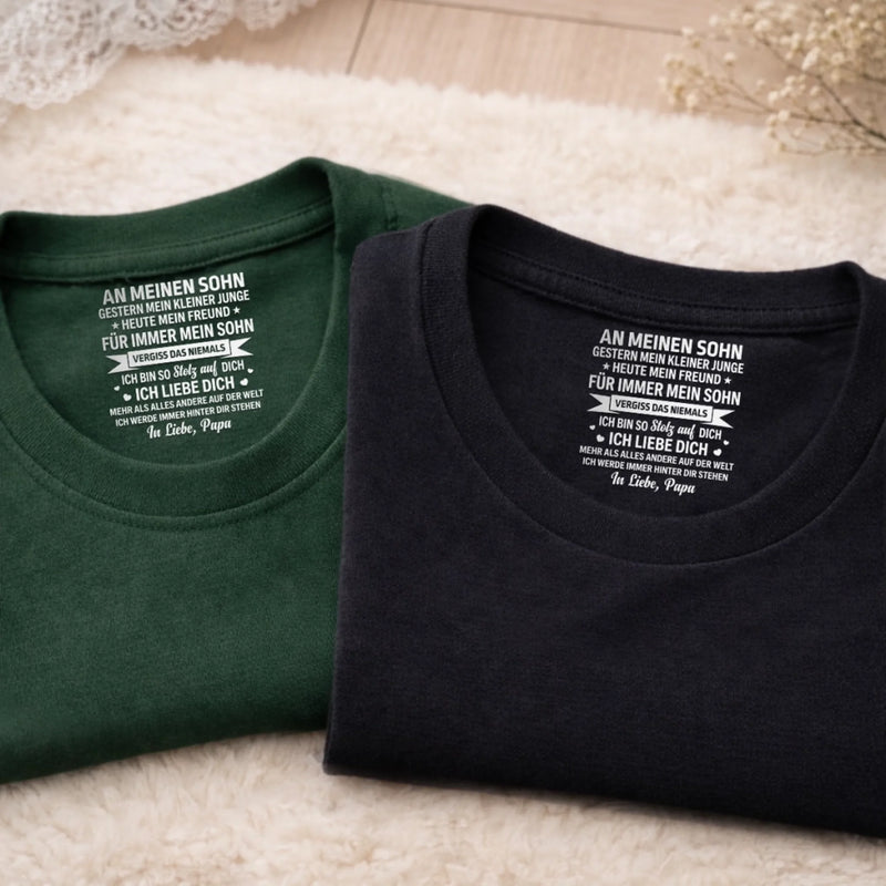 Personalisiertes Unisex-T-Shirt mit Innenkragen-Druck – Geschenk für Sohn – Für immer mein Sohn