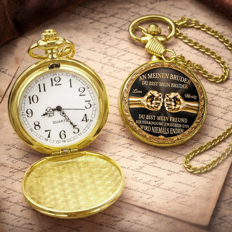 Personalisierte goldene Taschenuhr – Geschenk für Bruder – Brüder ein Leben lang