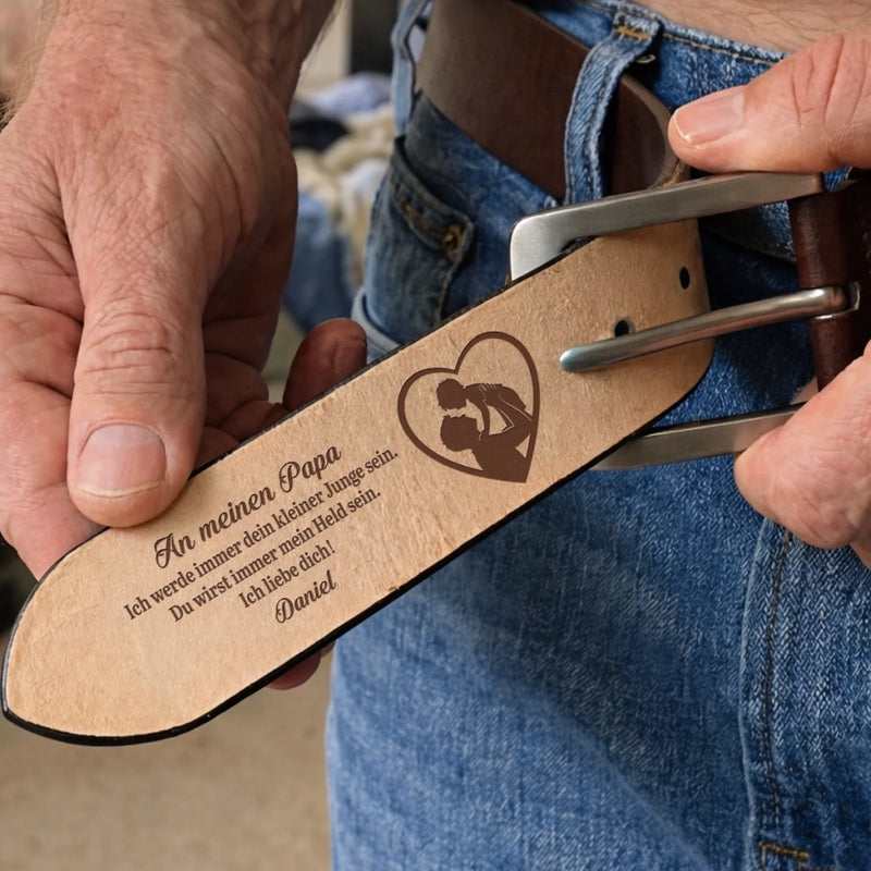 Personalisierter Ledergürtel mit Gravur – Geschenk für Opa, Papa – Für immer dein Kind