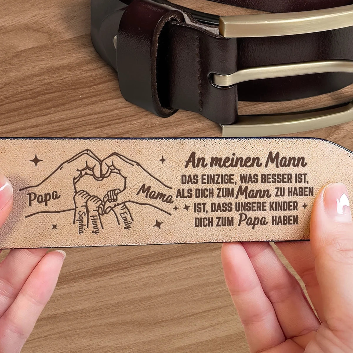 Personalisierter Ledergürtel mit Gravur – Geschenk für Ehemann – Mein Mann Unser Papa